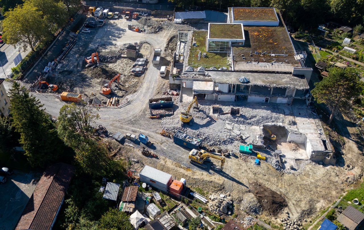Drohnenaufnahme der Baustelle vom 25. September 2025. Foto: Andi Keller Fotografie