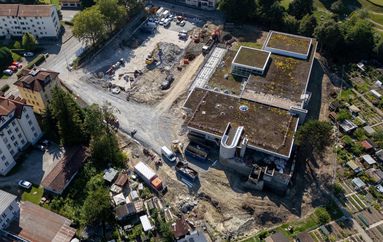 Drohnenaufnahme der Baustelle vom 19. August 2025. Foto: Andi Keller Fotografie