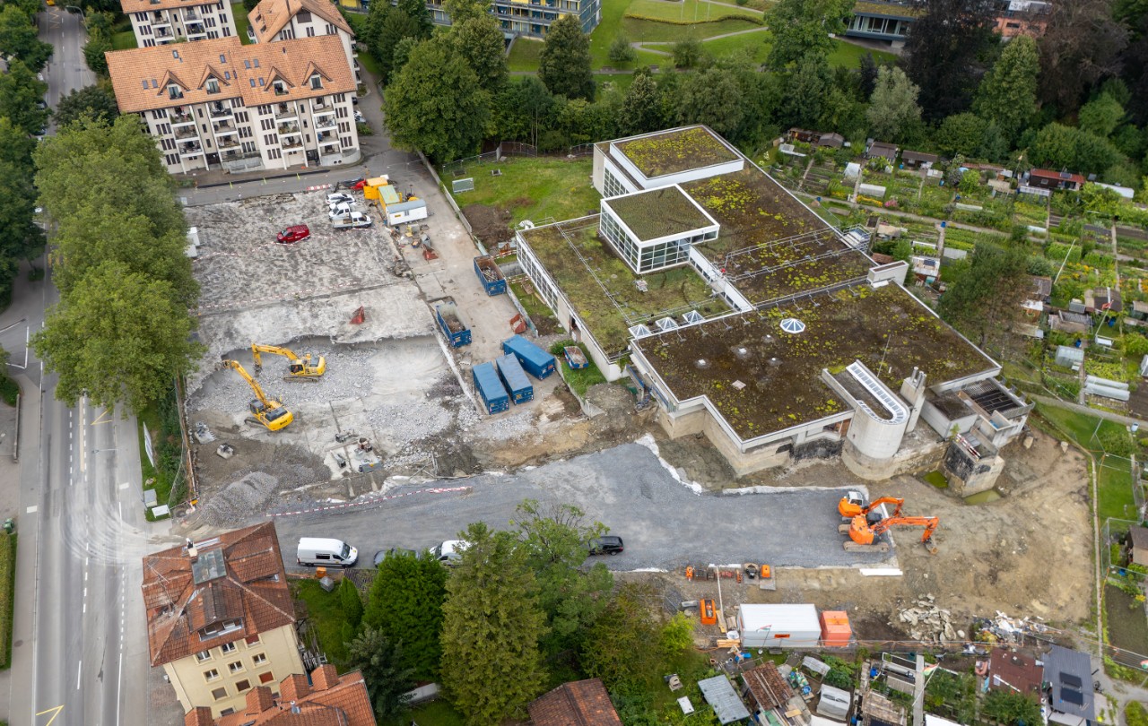 Drohnenaufnahme der Baustelle vom 8. August 2025. Foto: Andi Keller Fotografie