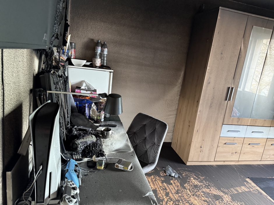 Von Brand besch&auml;digtes Zimmer