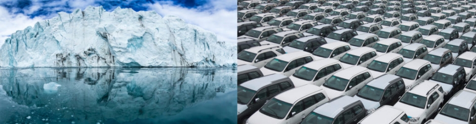 Eisberg und Fahrzeugflotte